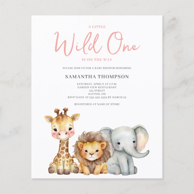 Lámina Invitación a Baby Shower de Budget Wild One Safari (Anverso)