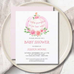 Lámina Invitación a Baby Shower de calabaza rosa floral c