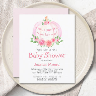 Lámina Invitación a Baby Shower de calabaza rosa floral c