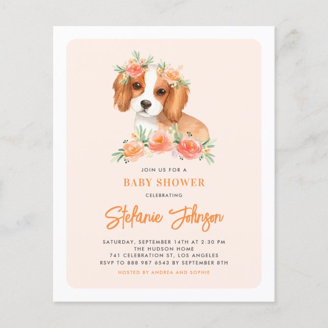 Lámina Invitación a Baby Shower de Cavalier King Charles  (Anverso)