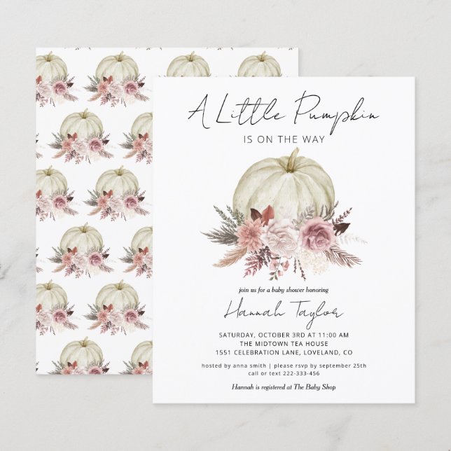 Lámina Invitación a Baby Shower de Chica de calabaza pequ (Anverso / Reverso)