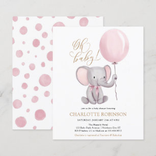 Lámina Invitación a Baby Shower de Chica de Elefante Rosa