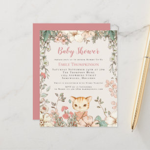 Lámina Invitación a Baby Shower de Chica de Gato de época