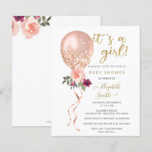 Lámina Invitación a Baby Shower de Chica de globo rosa de