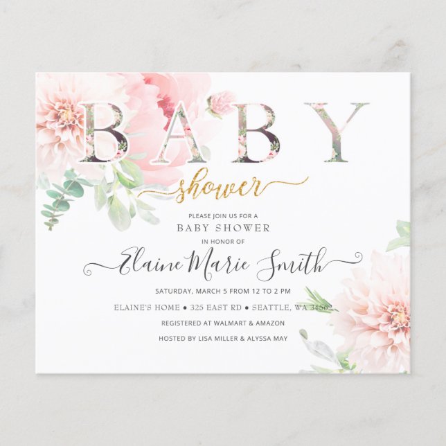 Lámina Invitación a Baby Shower de Chica floral de presup (Anverso)