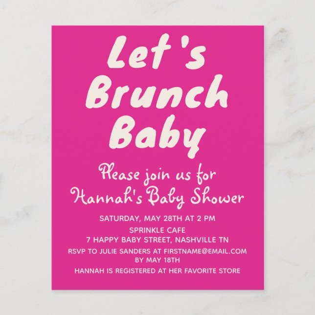Lámina Invitación a Baby Shower de Chica rosa brillante c (Anverso)