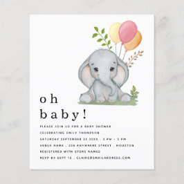 Lámina Invitación a Baby Shower de Chica rosa de elefante