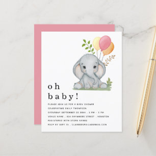 Lámina Invitación a Baby Shower de Chica rosa de elefante