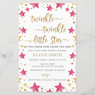 Lámina Invitación a Baby Shower de Chica rosado de estrel
