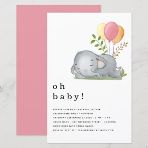 Lámina Invitación a Baby Shower de Chica rosado para elef