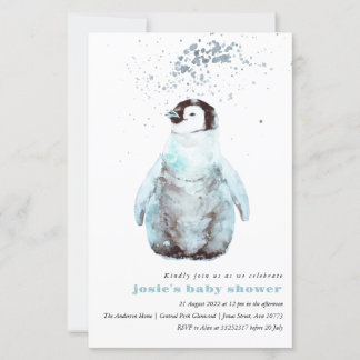 Lámina Invitación a Baby Shower de color de agua pingüino