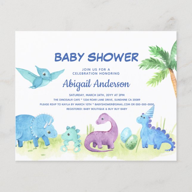 Lámina Invitación a Baby Shower de dinosaurios con presup (Anverso)
