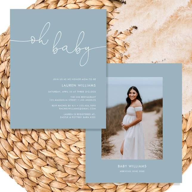 Lámina Invitación a Baby Shower de Dusty Blue Photo Budge (dusty blue baby shower invite)