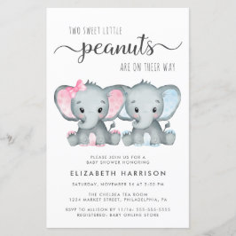 Lámina Invitación a Baby Shower de elefante Twin Boy Chic
