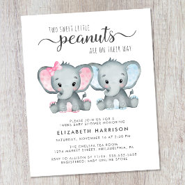 Lámina Invitación a Baby Shower de elefante Twin Boy Chic