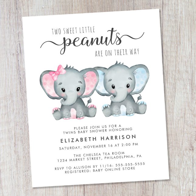 Lámina Invitación a Baby Shower de elefante Twin Boy Chic (Subido por el creador)