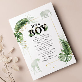 Lámina Invitación a Baby Shower de Elephant Giraffe Safar