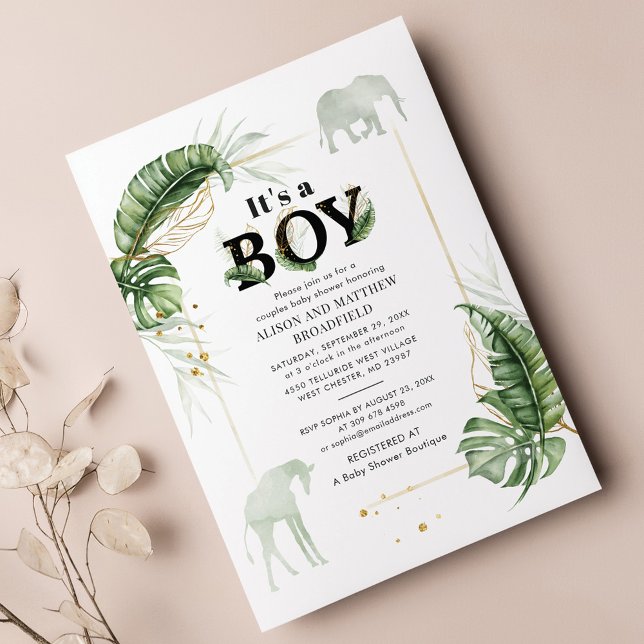 Lámina Invitación a Baby Shower de Elephant Giraffe Safar (Elephant Giraffe Safari Baby Shower Invitation)