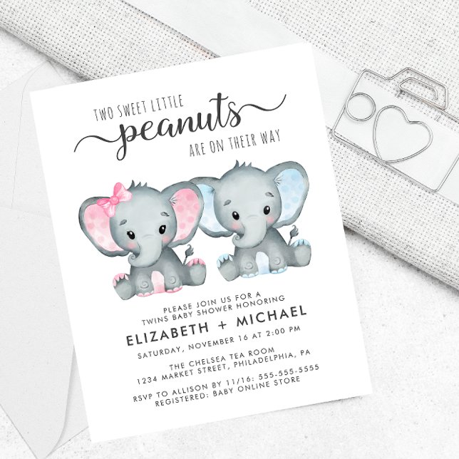 Lámina Invitación a Baby Shower de Elephant Twin Boy Chic (Subido por el creador)