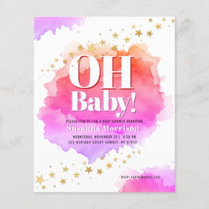 Lámina Invitación a Baby Shower de estrellas Purpurinas d