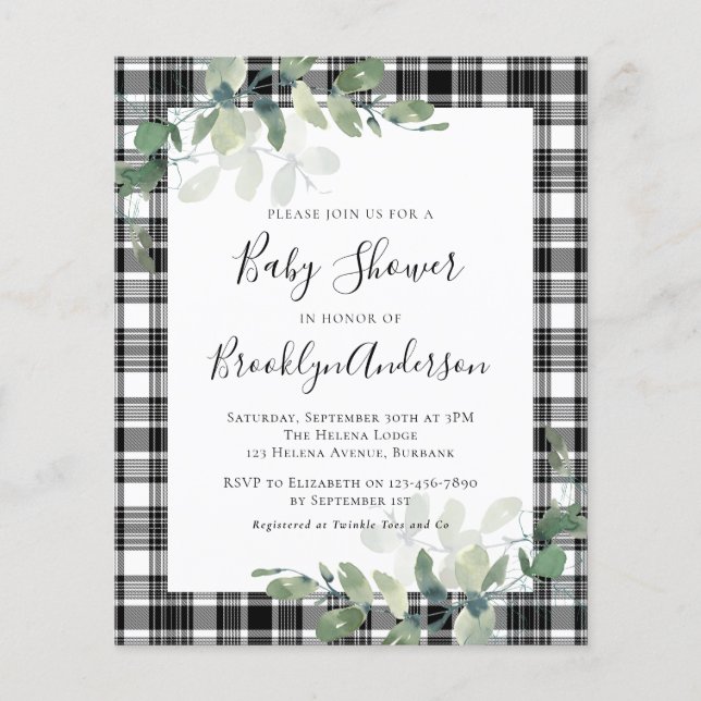 Lámina Invitación a Baby Shower de Eucalyptus con presupu (Anverso)