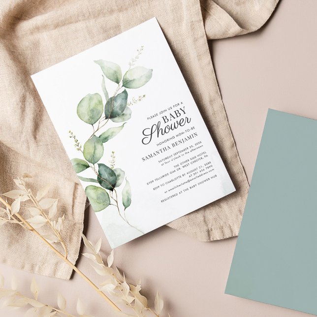 Lámina Invitación a Baby Shower de Eucalyptus Greenery (Eucalyptus Greenery Modern Baby Shower Invitation)