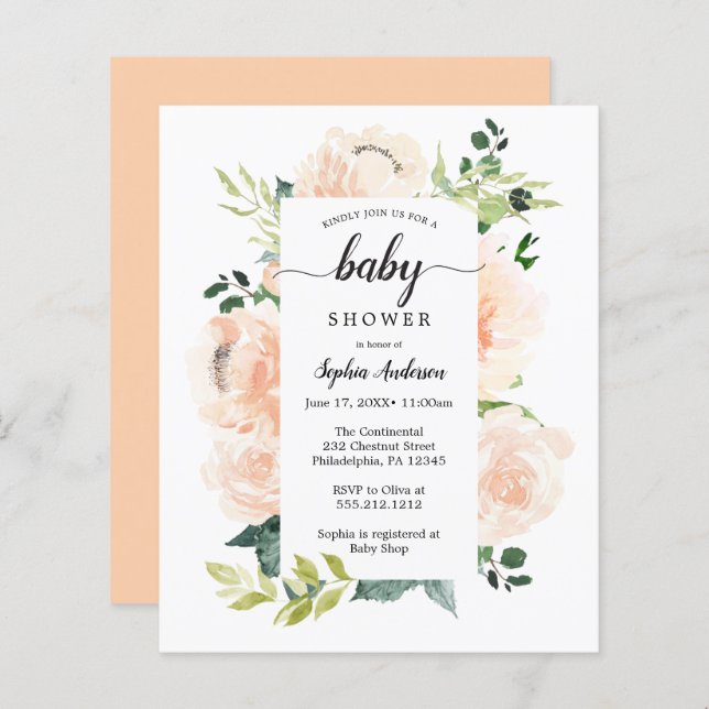 Lámina Invitación a Baby Shower de Fleur Jolie amigable c (Anverso / Reverso)