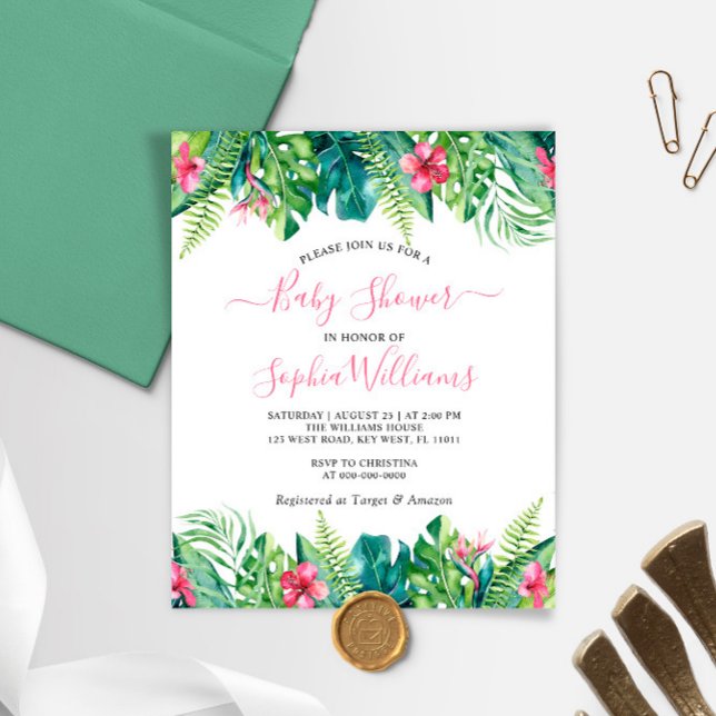 Lámina Invitación a Baby Shower de flores tropicales de p (Subido por el creador)