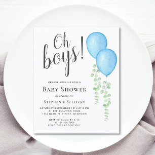Lámina Invitación a Baby Shower de Gemelos de globo azul 