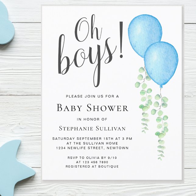 Lámina Invitación a Baby Shower de Gemelos de globo azul  (Subido por el creador)