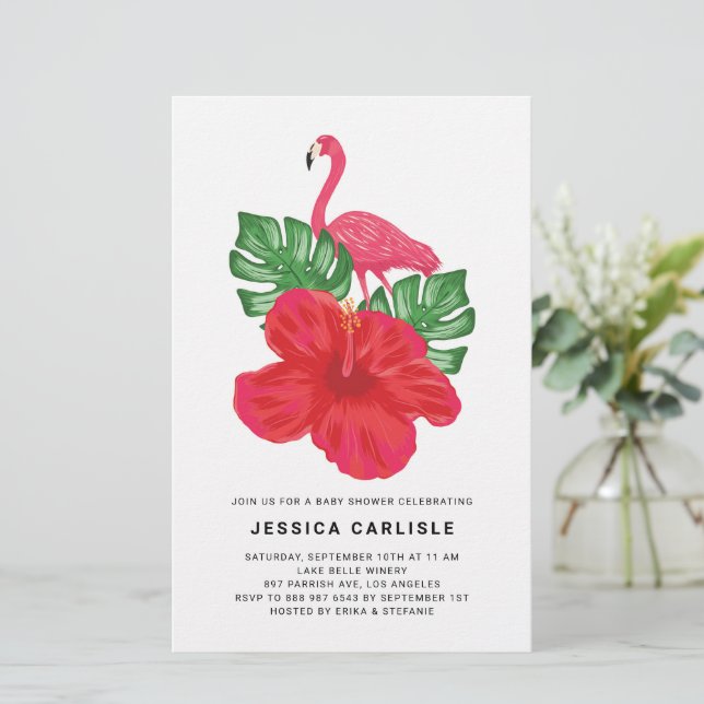 Lámina Invitación a Baby Shower de Hibiscus and Pink Flam (Anverso de pie)