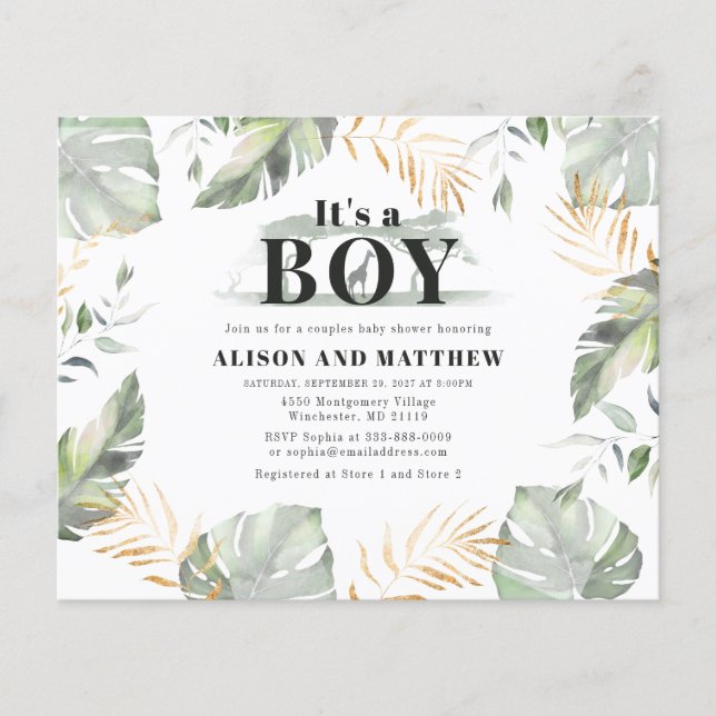 Lámina Invitación a Baby Shower de Jungle Safari Rustic (Anverso)