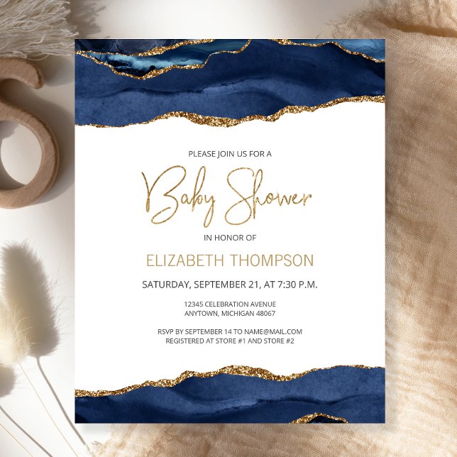 Lámina Invitación a Baby Shower de la Agate de Oro Azul d (Subido por el creador)