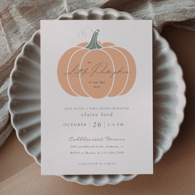 Lámina Invitación a Baby Shower de la Calabaza Naranja de (Elegant Orange Little Pumpkin Budget Baby Shower Invitations.)