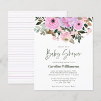 Invitación a Baby Shower de la clase floral rosa L