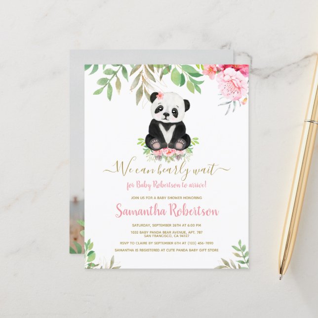 Lámina Invitación a Baby Shower de la foto del Chica rosa (Anverso/Reverso In Situ)