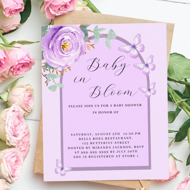 Lámina Invitación a Baby Shower de la mariposa púrpura Ba (Subido por el creador)