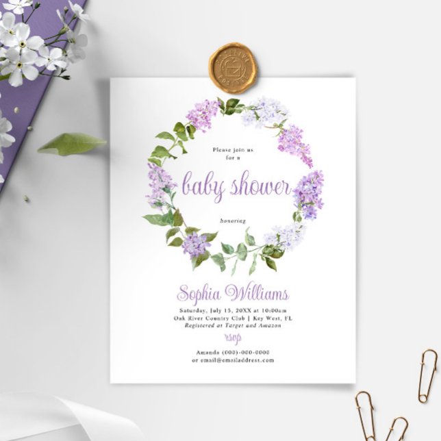 Lámina Invitación a Baby Shower de las flores de Lilac ru (Subido por el creador)