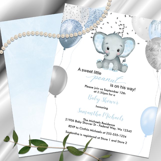 Lámina Invitación a Baby Shower de los globos elefantes d (Budget Elephant Balloons Watercolor Baby Shower)