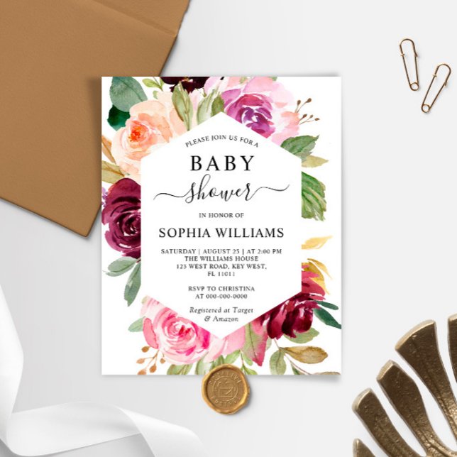 Lámina Invitación a Baby Shower de marco borgoñón de pres (Subido por el creador)
