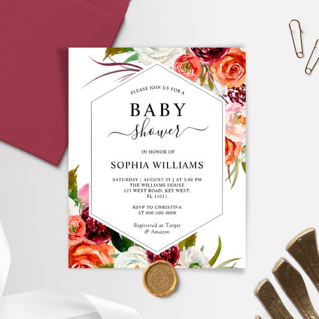 Lámina Invitación a Baby Shower de marco Rosa de Naranja  (Subido por el creador)