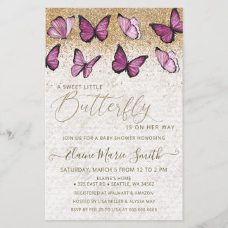 Lámina Invitación a Baby Shower de mariposa rosa de presu
