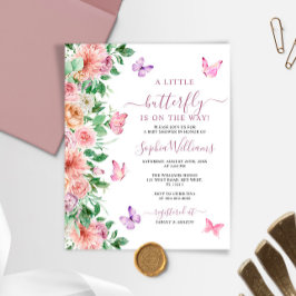Lámina Invitación a Baby Shower de mariposa rosa de presu
