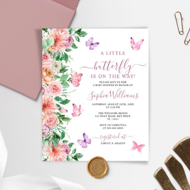 Lámina Invitación a Baby Shower de mariposa rosa de presu (Subido por el creador)