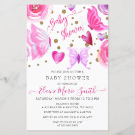 Lámina Invitación a Baby Shower de mariposas púrpuras de 