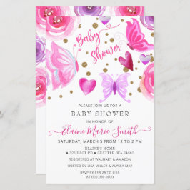 Lámina Invitación a Baby Shower de mariposas púrpuras de 