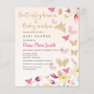 Lámina Invitación a Baby Shower de mariposas rosadas de p