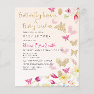 Lámina Invitación a Baby Shower de mariposas rosadas de p