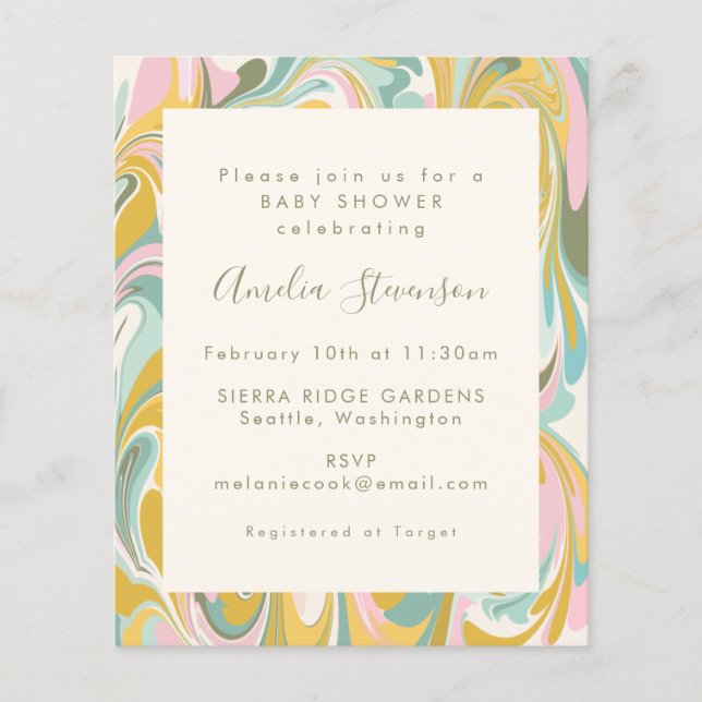 Lámina Invitación a Baby Shower de Mármol abstracto de Pa (Anverso)