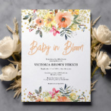 Invitación a Baby Shower de Naranja de Bloom con p